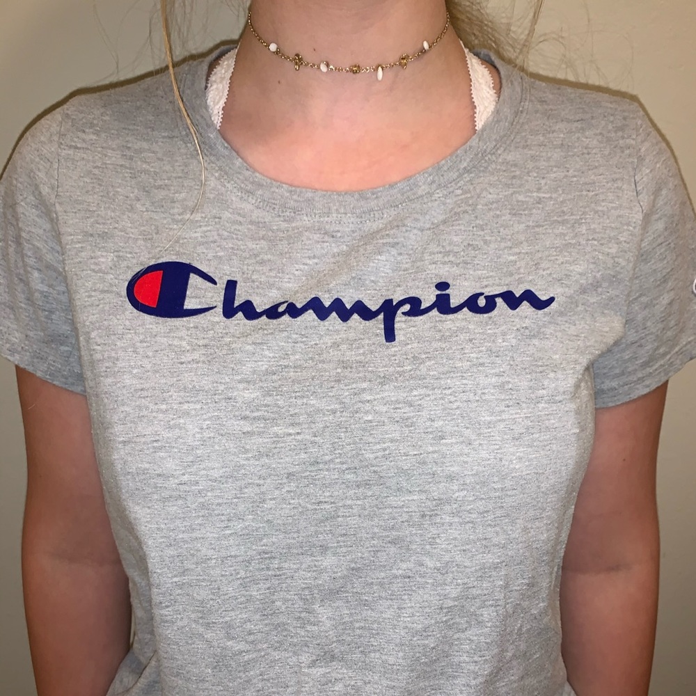 a gray champion shirt